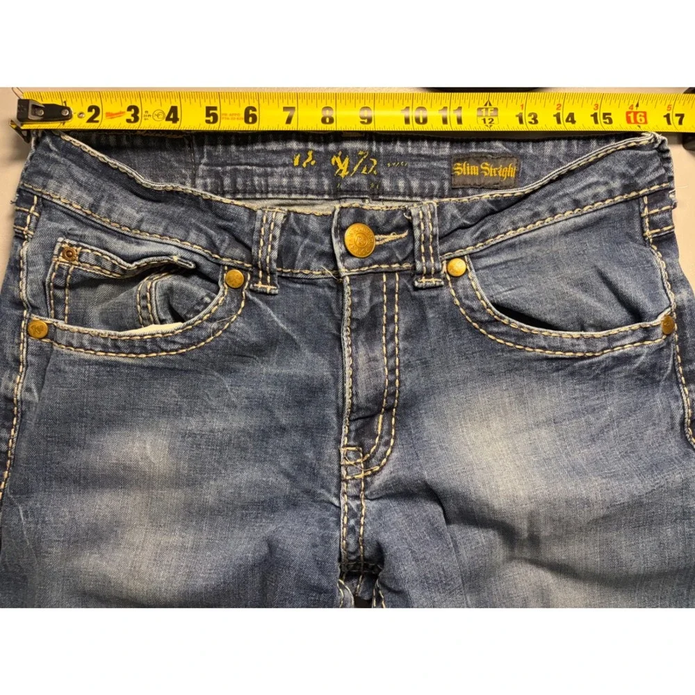 Rock 47 by Wrangler Jeans Mens 33x33 Blue Straight Leg Distressed Denim
